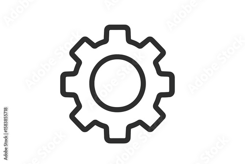 Simple Gear Settings Icon Outline. Minimalist Cogwheel Symbol for App, UI, Website, Digital Interface. Vector Illustration on Transparent Background. Editable Stroke. Modern Technology Design.