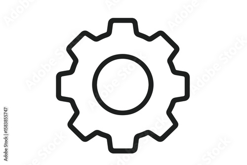 Minimalist Gear Settings Icon Outline. Simple Mechanical Cog Symbol for App, UI, Website Interface. Vector Illustration on Transparent Background. Modern Tech Configuration Concept