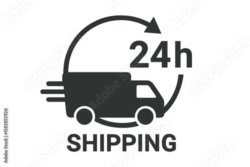 24h shipping icon with delivery truck symbol. Fast one day delivery service vector for apps and websites. Express logistics and transport concept for e-commerce and online shopping.