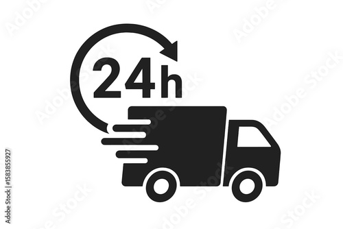 24h shipping icon. Fast delivery truck symbol. Express one day delivery service. Logistics and transportation vector for e-commerce. Quick shipment and distribution concept.