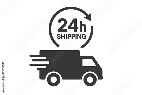 24h shipping icon with delivery truck. Fast one day delivery service symbol. Express logistics and transport concept for e-commerce, apps, and websites. Vector illustration.