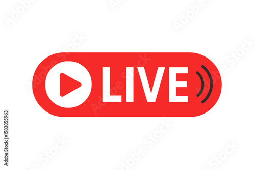 Live streaming button icon for online video broadcast, news, TV, webinar, webcast, internet live stream, digital media, online broadcasting, streaming platform, social media live, TV show design
