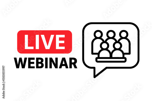 Live Webinar Icon. Online Video Conference Symbol. Live Stream Button. Internet Education, Virtual Meeting, Online Broadcast, Distance Learning, Web Streaming, Remote Event, Digital Seminar