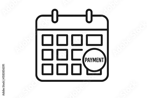 Monthly Payment Calendar Icon. Recurring Payment Date Reminder. Subscription Billing Schedule. Pay Day and Tax Due Date. Regular Online Payments Planner. Financial Management Vector Illustration.