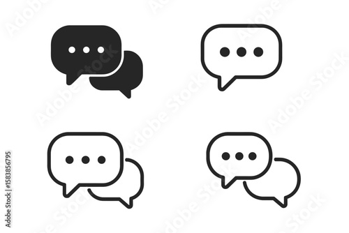 Modern Chat Message Bubbles Vector Icon Set. Communication Symbols Collection. Speech Bubble, Dialog Box, Messaging, SMS, Notification, Online Conversation, Social Media, Group Chat, Web Interface.