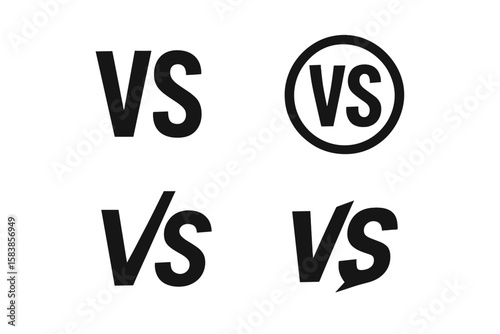 Set of 4 Versus Logo Letters, VS Symbol Design Templates for Sports, Fight, Competition, Battle, Match, and Game, Flat Black Font Style