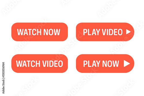 Modern Flat Style Video Play and Watch Buttons Set. Web Media UI Elements. Trendy Vector Collection for Streaming, Online Video, Watch Now, Play Video, Call to Action, Website, App, Interface Design