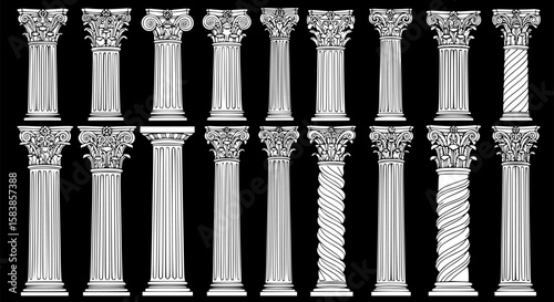 architectural columns, symmetrical arrangement, classic design, showcase of architectural history