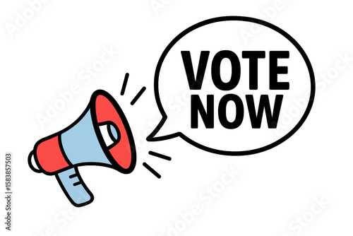 Megaphone Announcing Vote Now, Loudspeaker with Speech Bubble, Voting Campaign Banner, Business Marketing, Social Media Promotion, Political Election Vector Illustration