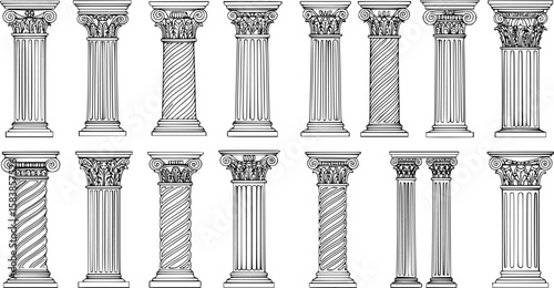 architectural columns, symmetrical arrangement, classic design, showcase of architectural history