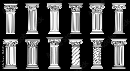 architectural columns, symmetrical arrangement, classic design, showcase of architectural history