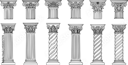 architectural columns, symmetrical arrangement, classic design, showcase of architectural history