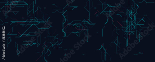 Futuristic Technology Circuit Background. Glowing Blue Lines, Complex Data Nodes, and Sci-Fi Digital Interface Design. Perfect for AI, Cyber UI, and Innovation Projects. Vector Illustration.