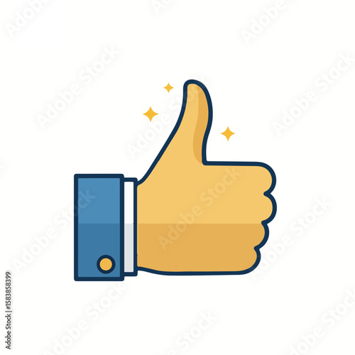 Thumbs up hand gesture with sparkles in simple flat style  