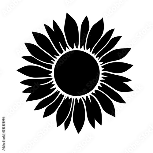 Minimalist black silhouette of a sunflower on a white background