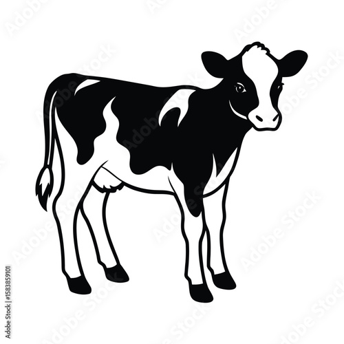 A friendly holstein friesian calf standing proudly silhouette