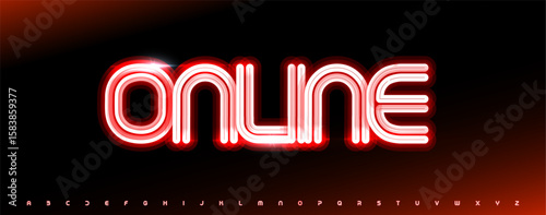Neon electric alphabet, vibrant glowing letters, bold digital font for online button, casino headline, tech typography, nightlife titles, bar logo, luminous typographic design. Vector typeset