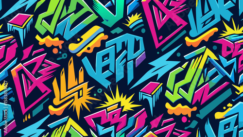 Dynamic Urban Graffiti Seamless Pattern Colorful Abstract Vector Design for Modern Backgrounds and Creative Projects