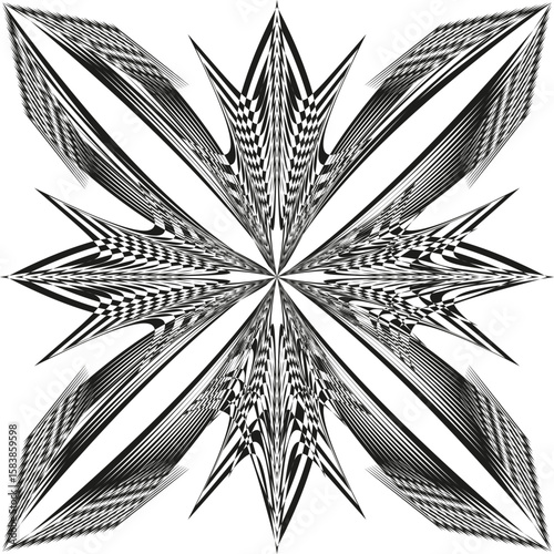 Abstract symmetrical pattern. Geometric sharp shapes. Optical illusion element. Vector modern design