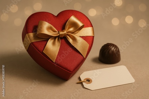Heart-Shaped Chocolate Box with Ribbons and Light Bokeh
