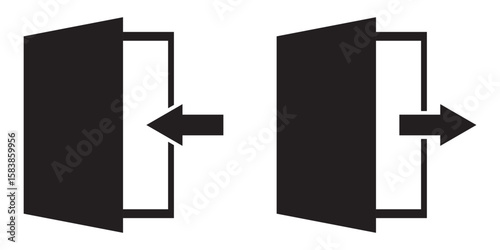 Login and logout icon, Sign In and Sign Out icon. entrance, exit icon sign. Open and close door symbol. Black exit and enter arrow, vector icon.