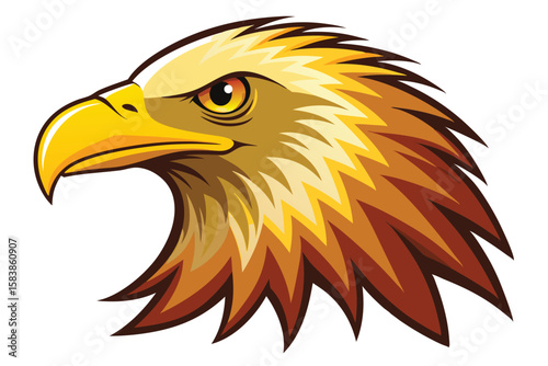 Majestic Eagle Head Illustration with Detailed Feather Textures and Bold Color Palette