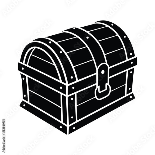 Classic treasure chest silhouette with metal straps and rivets