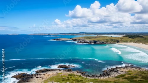 Wallpaper Mural Stunning coastal landscape with turquoise waters and white sandy beaches. Aerial view of Australian shoreline. Nature scenery for travel and tourism concept. Torontodigital.ca