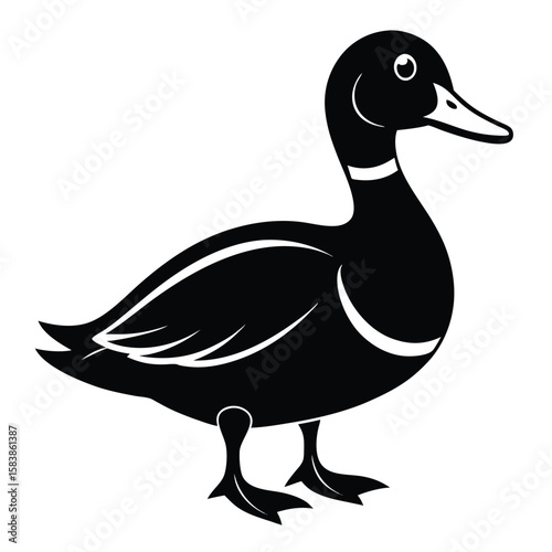 Monochrome Mallard Duck Illustration Standing Tall Silhouette Style Wildlife Bird Simple Design