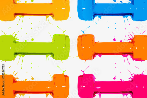 Colorful dumbbells lay ready for a workout, highlighting fitness equipment. Colorful dumbbells bring energy to strength training, promoting physical activity and healthy lifestyle.