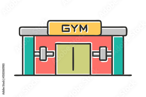 Gym building exterior with simple design, a modern fitness center offers spaces for health and wellness. Gym with training equipment invites healthy people to achieve their fitness goals.