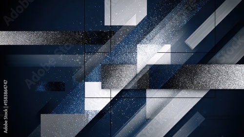 Abstract geometric composition with sparkling particles and deep blue hues