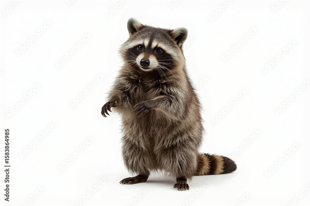 Obraz premium Studio Raccoon Standing, Paws Up, White Background, Cute Animal Portrait