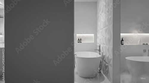 A luxurious all white bathroom with modern design elements
