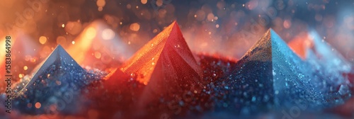 Abstract geometric peaks illuminated by warm and cool bokeh lights