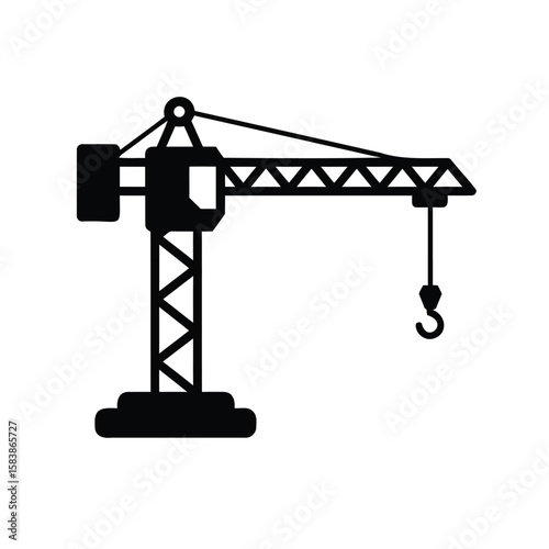 Silhouette of a Construction Crane Black and White Construction Machinery Icon, Infrastructure Development
