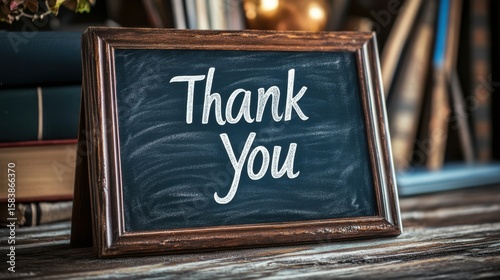 Chalkboard displaying a handwritten thank you message with a rustic wooden frame