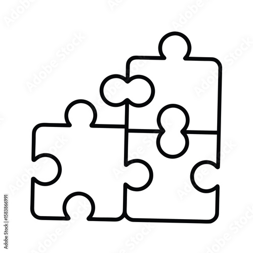 Three Interlocking Puzzle Pieces Forming a Solution Black and White Outline
