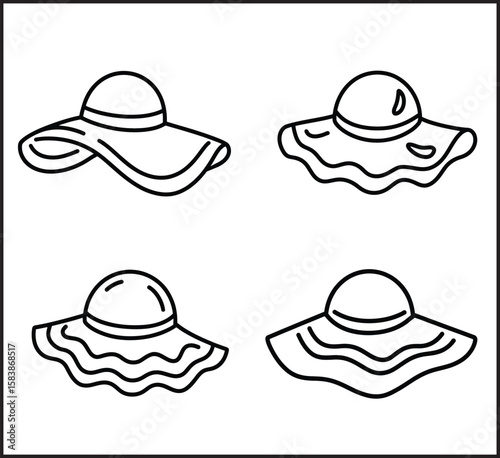 Sun Hat Outline Vector Set 