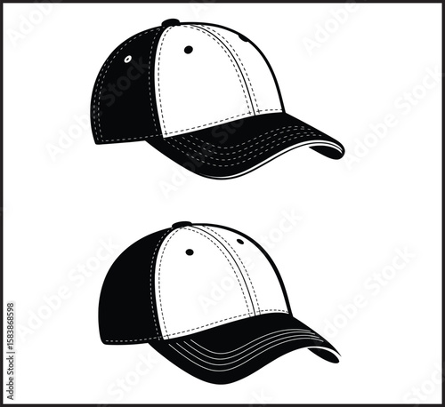 Black & White Cap Vector Set 