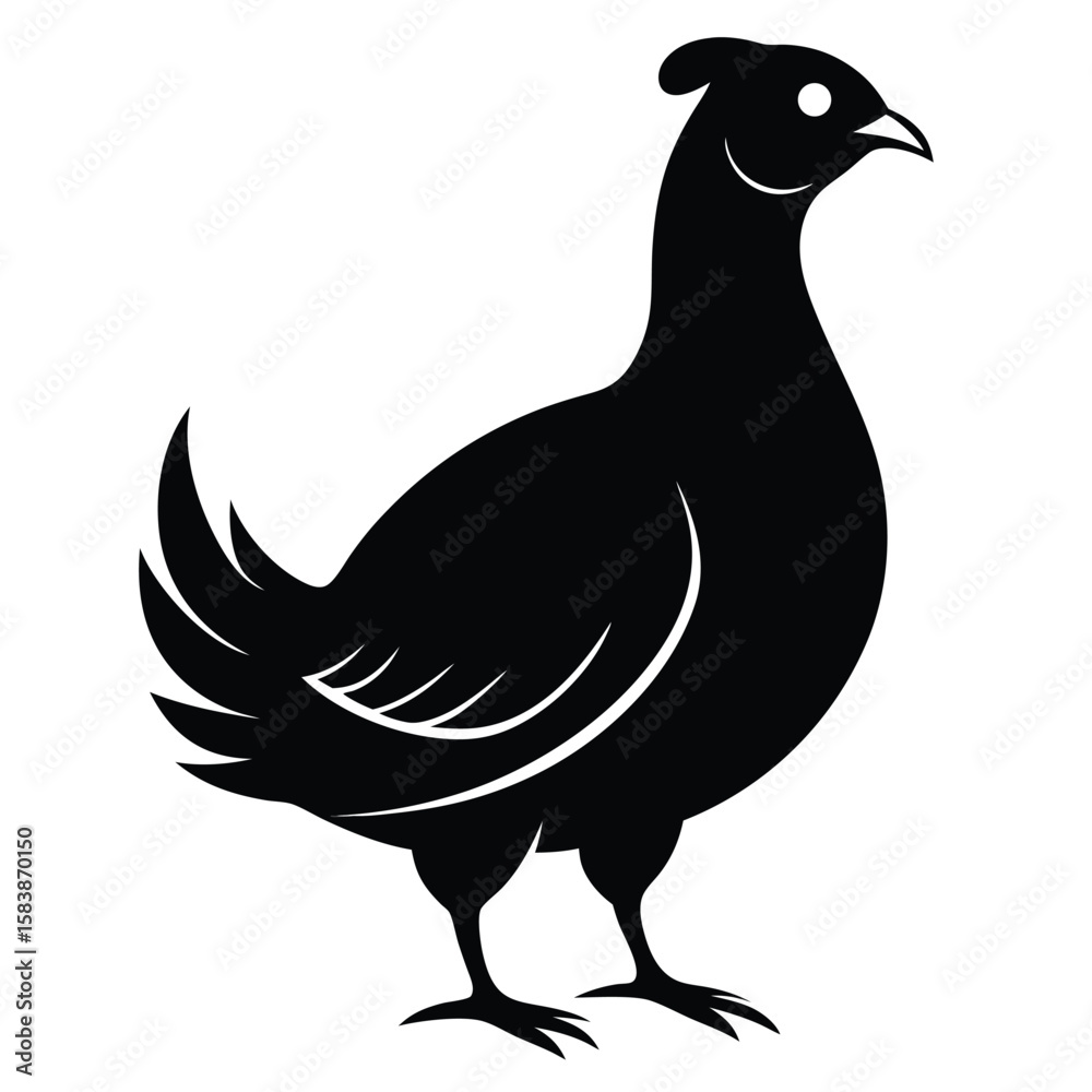 Obraz premium Elegant Silhouette of a Partridge with Graceful Plumage Standing Tall in Bold Black and White