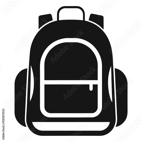 Black backpack icon with front pocket and straps vector