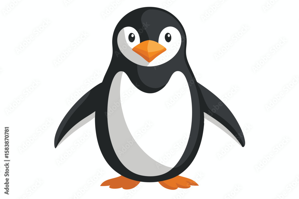 Obraz premium Cute Cartoon Penguin with Black and White Feathers Standing Upright