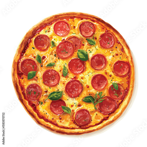 pizza isolated in White Background, pizza vector, Flat lay vector illustration