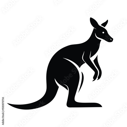 Black kangaroo silhouette standing profile view vector icon