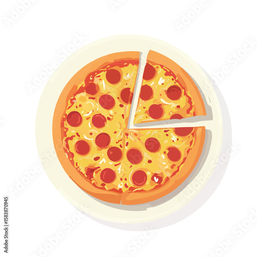 pizza isolated in White Background, pizza vector, Flat lay vector illustration