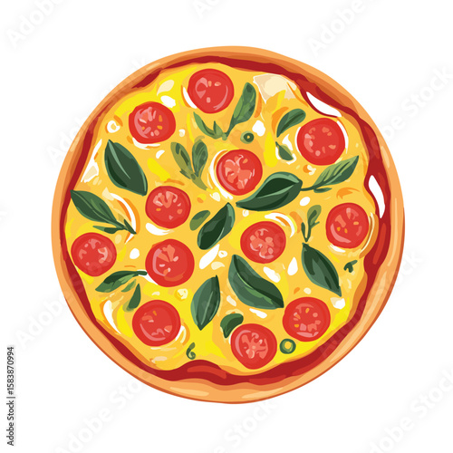 pizza isolated in White Background, pizza vector, Flat lay vector illustration
