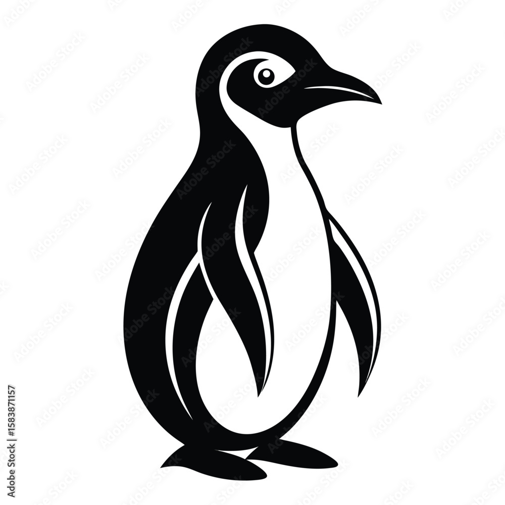 Fototapeta premium Monochrome Penguin Illustration Standing on Two Feet with Classic Black and White Color Scheme