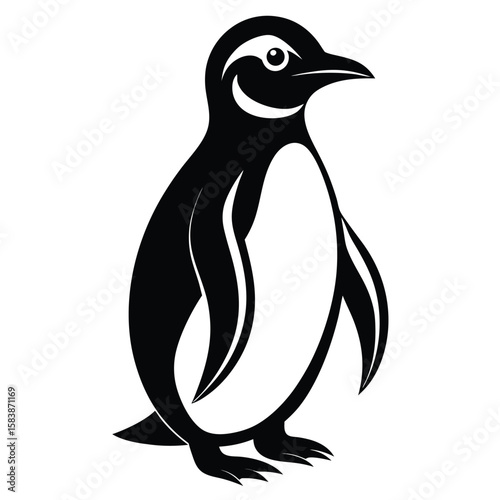 Stylized Black and White Penguin Illustration Standing Tall Symbolizing Wildlife and Antarctic Regions