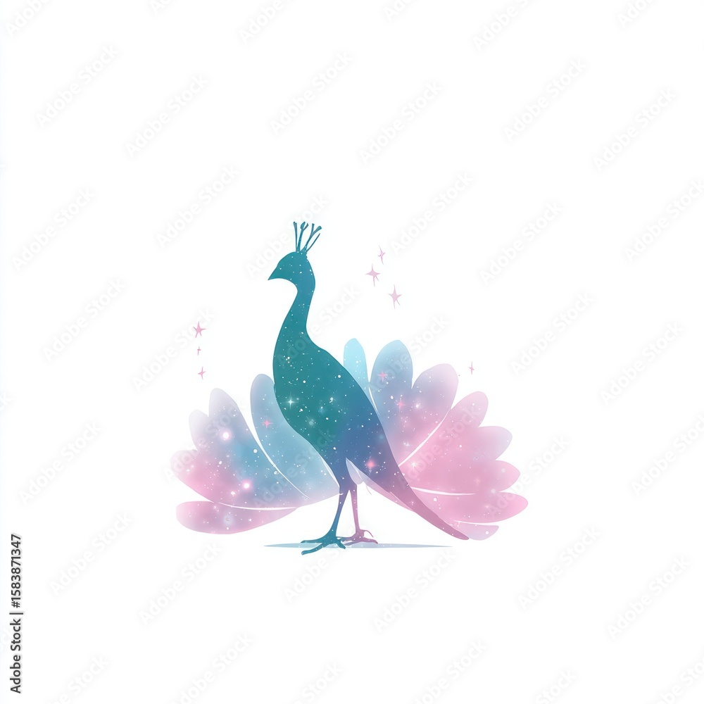 Fototapeta premium Mystical peacock, pastel colors